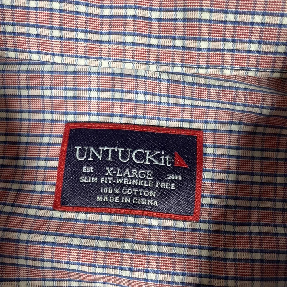 Untuckit Dress Shirt Mens Extra Large Slim Fit Wrinkle Free Cotton‎ Plaid